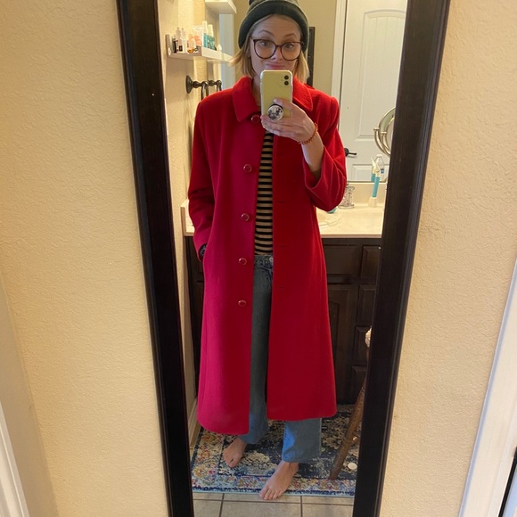 Vintage Red Wool Trench Coat - Picture 2 of 2